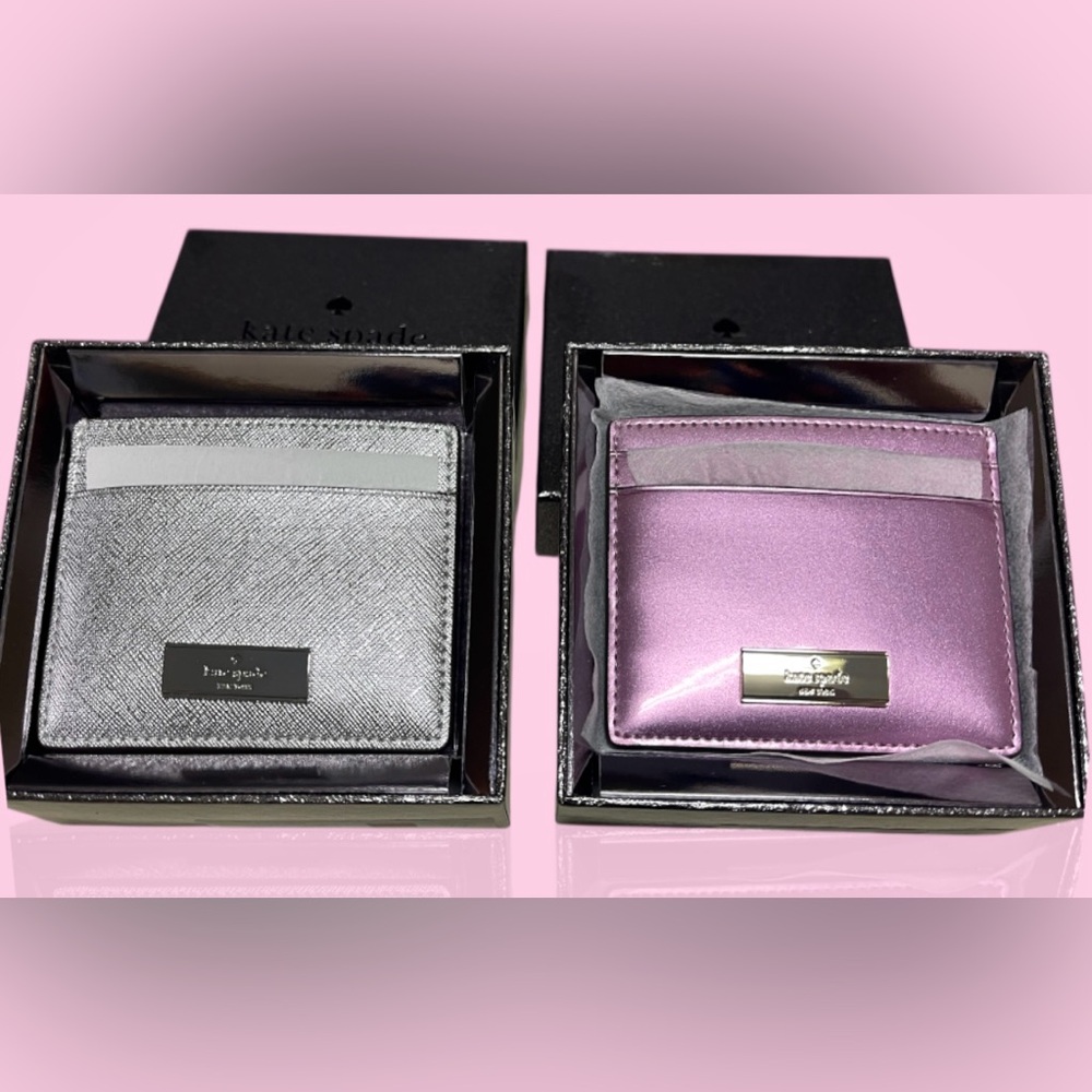 Kate Spade CHOOSE COLOR New/tags Gift Box Card Holder Metallic Silver or Pink